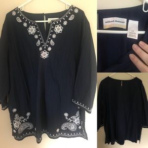 Navy and white flowy boho shirt